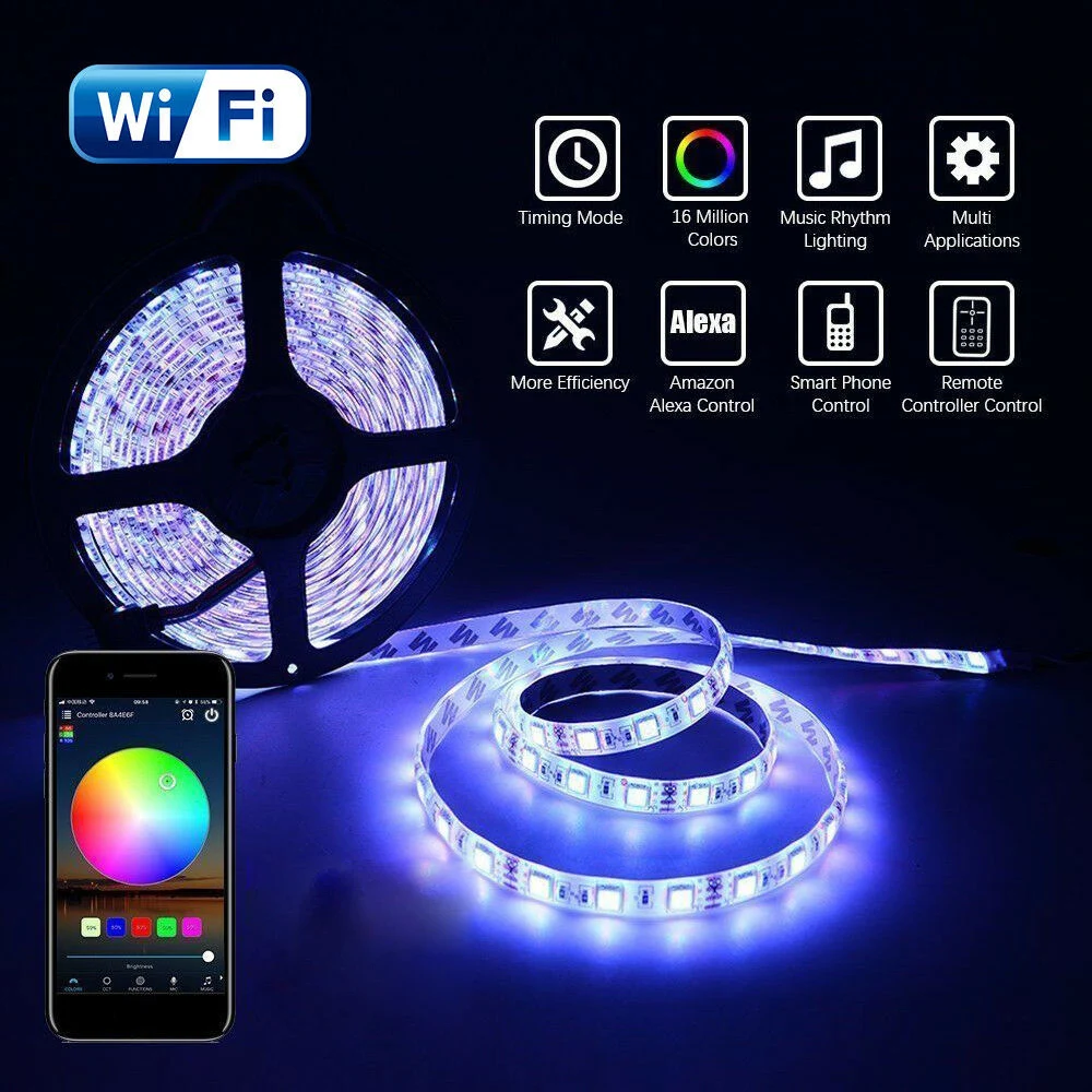 5M умный светильник полоски WI-FI Управление Цвет светодиодные 5050 цветная (RGB)