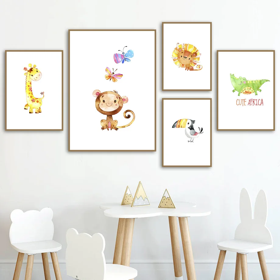 Милый жираф Лев Обезьяна крокодил бабочка птицы плакаты на скандинавскую тему и