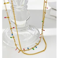 allnewme boho multicolor stone pendant necklaces for women double layers gold titanium steel choker necklace accessories 2021