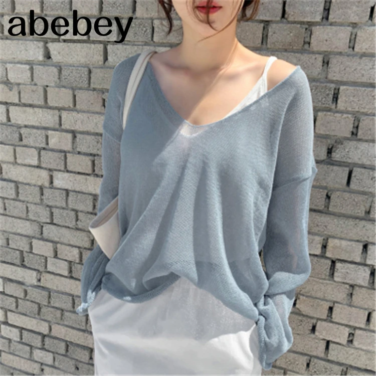

New 2021 Spring Autumn Women's V-Neck Pullovers Cutout Korean Oversize Elegant Sexy Ladies Jumpers