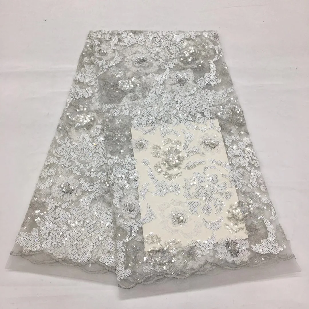 

French Mesh Lace Fabric 2021 Sparkling African Sequined Lace Fabric Nigeria Wedding Mesh Tulle Fabric XX4599