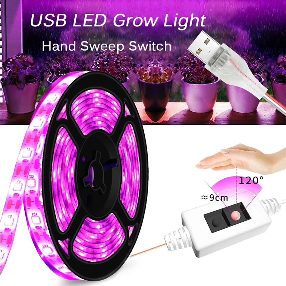

USB LED Grow Light Full Spectrum DC5V Strip 0.5m 1m 2m 3m 2835 SMD Phyto Tape for Seed Plants Flowers Greenhouses