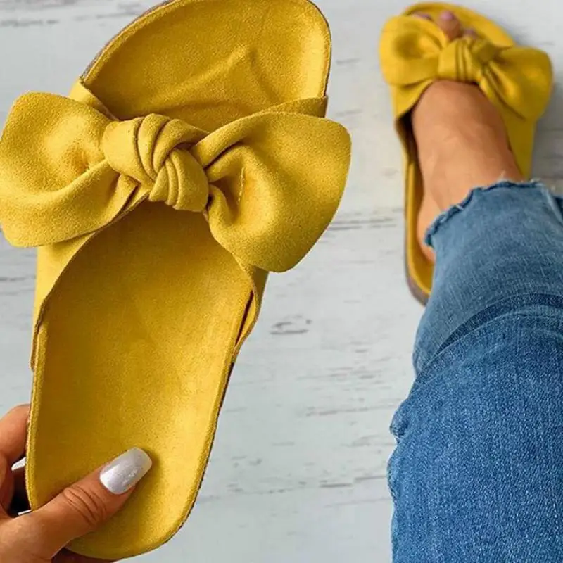 New Women Slippers 2021 Summer Bowknot Casual Beach Shoes Fashion Outdoor Open Toe Comfortable Flats Women Sandals Plus Size 43