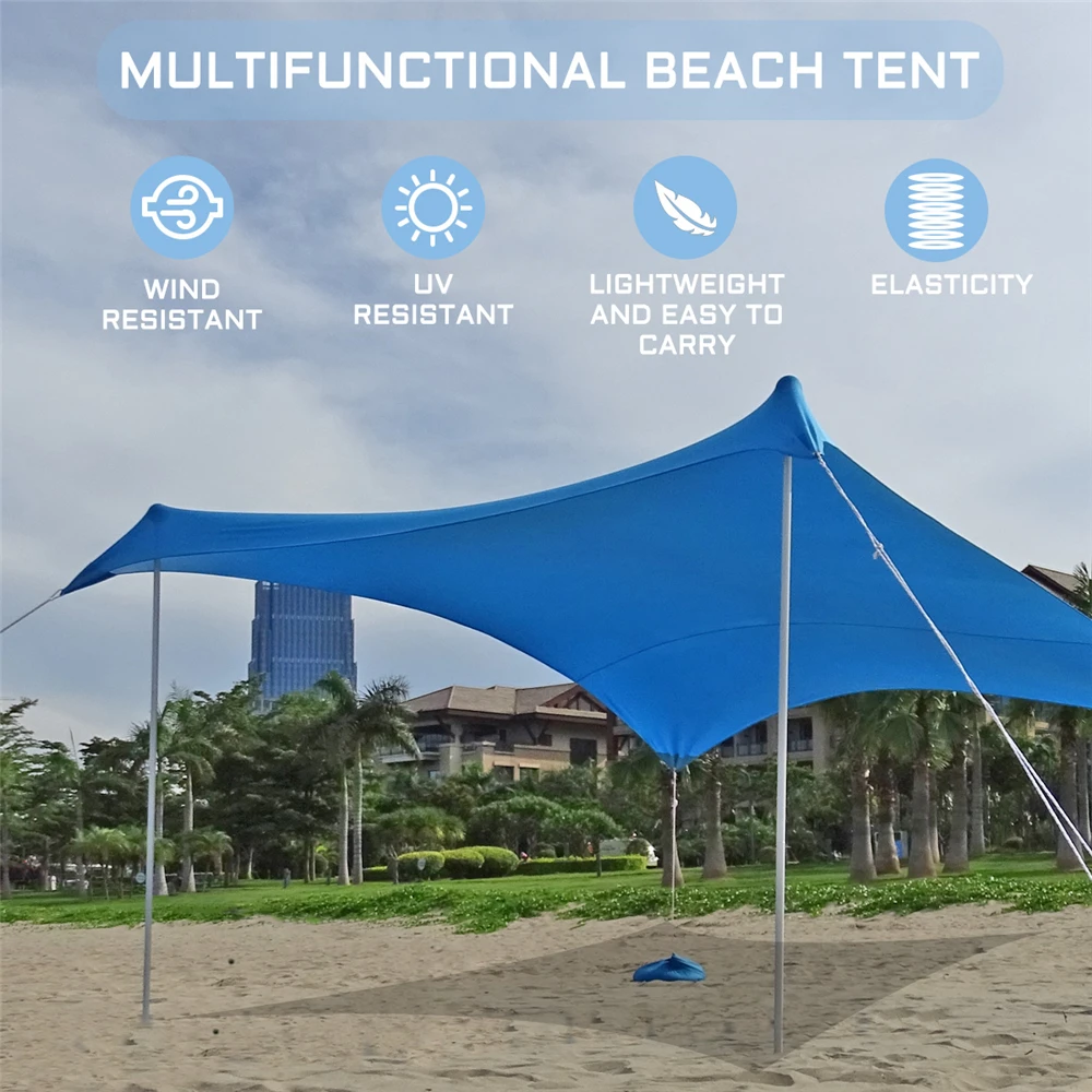 저렴한 대형 가족 비치 텐트 양산 휴대용 태양 그늘 텐트 폴 샌드백 UPF50 + UV 캐노피 우산 파라솔 드롭 배송