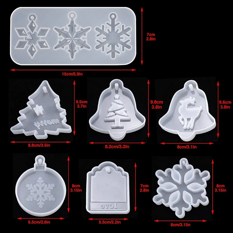 

7Pcs Christmas Resin Silicone Molds Keychain Molds, Christmas Tree Epoxy Casting Mold Christmas Theme Mold