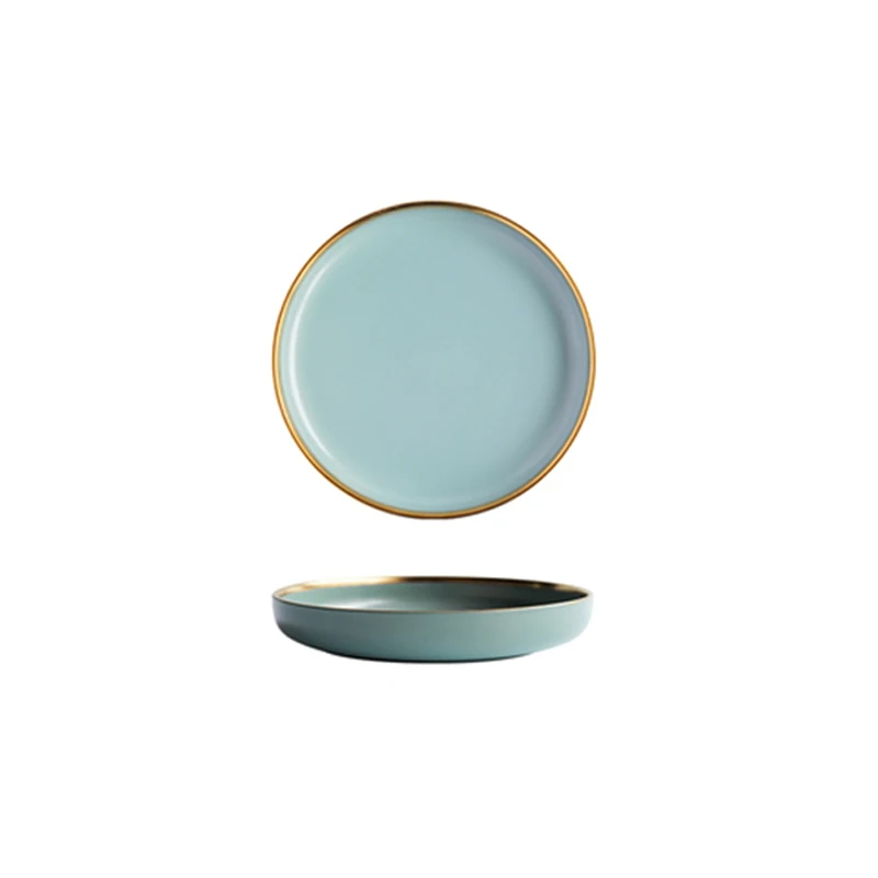 Керамическая однотонная пластина набор керамических тарелок с золотой