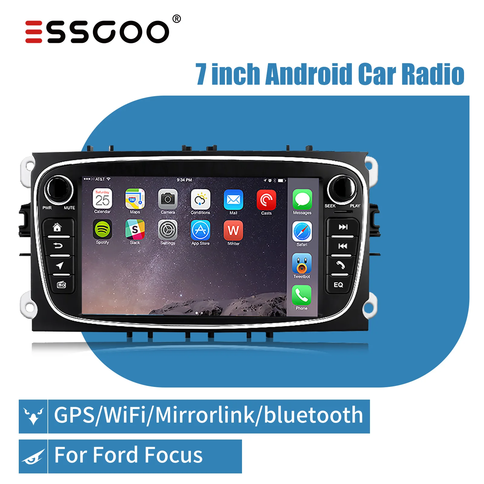 Автомагнитола Essgoo 7 дюймов 2 din Android GPS навигация Bluetooth сенсорный