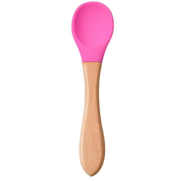 Ложка для кормления детей деревянная ручка силикон ложек тренировочные ложки с