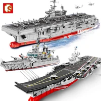 sembo shandong aircraft landing helicopter dock carrier military battleship building blocks 3d model toys for boys birthday gift