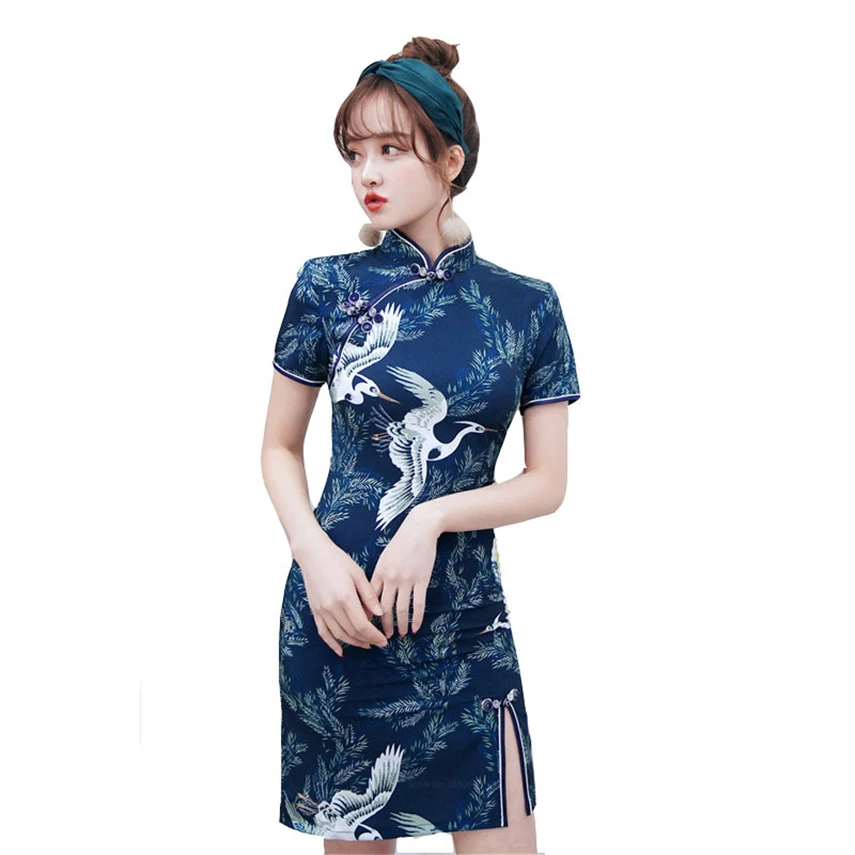 

Cheongsam Chinese Traditional Dress for Women's Dress Sexy Hanfu Stand Collar Crane Fashion Slim Vintage Oriental Outfit Qipao
