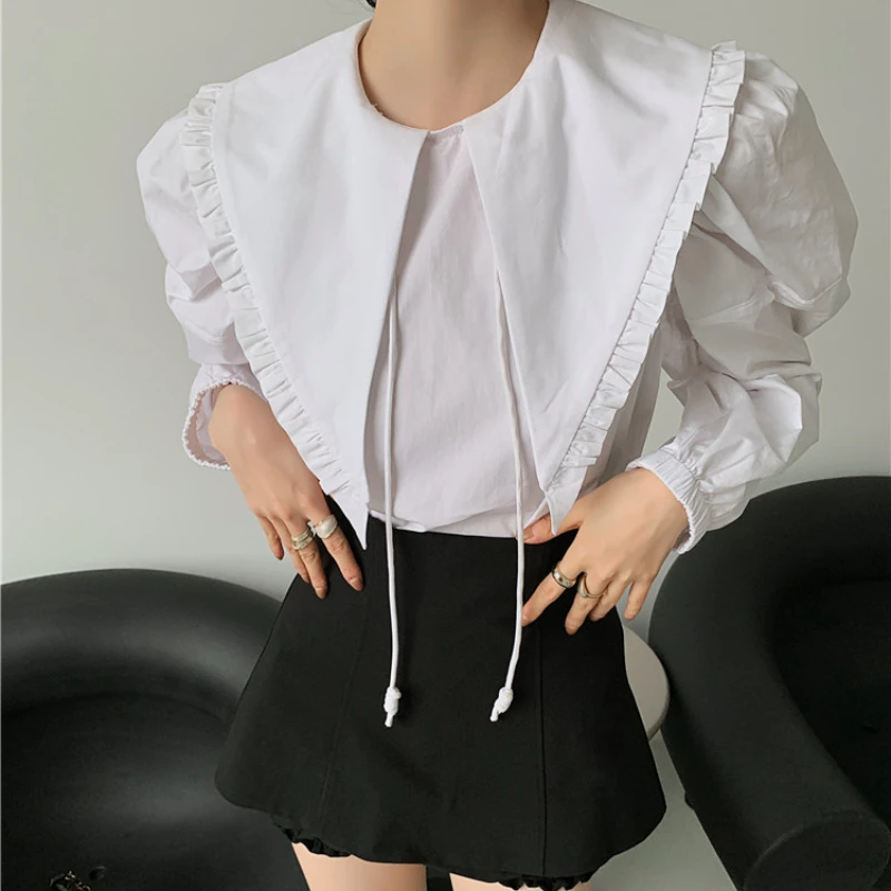 

Kimotimo Summer Two Piece Sets Female Korean 2021 New Ruffles Shirts + Empire Pleated Skirts Western Style Age Reduction Sets