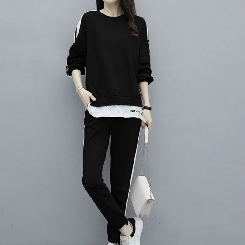 

High-end spring and autumn 2021 new large size ins tide loose casual sports suit women's sweater fashion two-piece suit