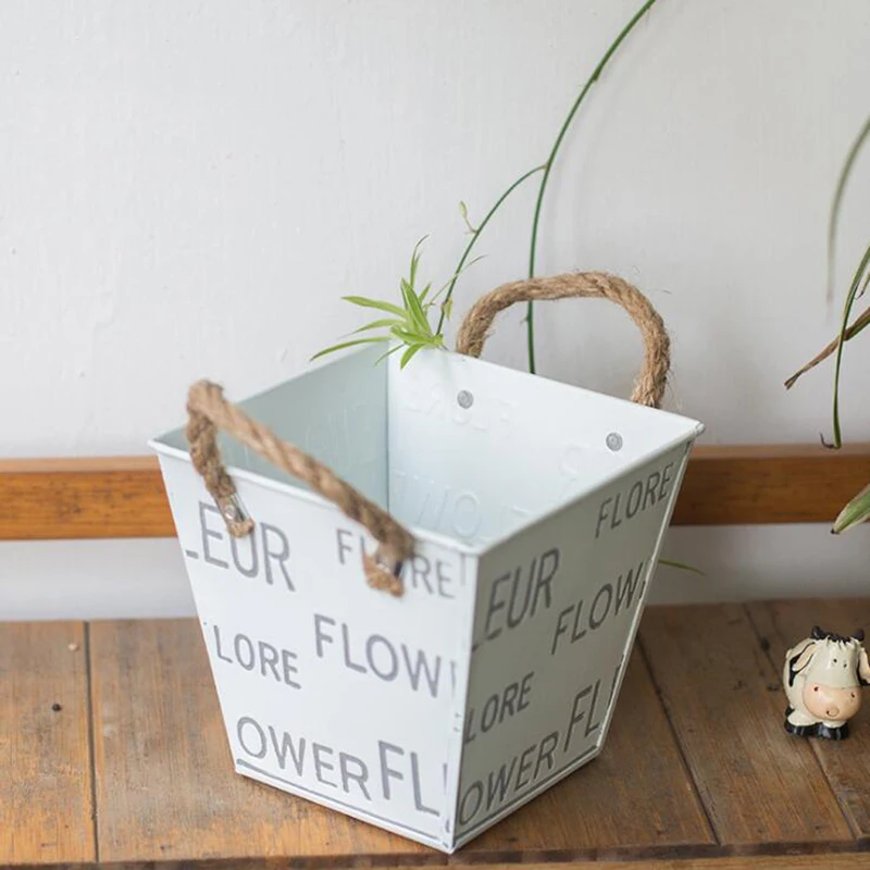 Винтажный Железный белый цветочный горшок настольная ваза для цветов