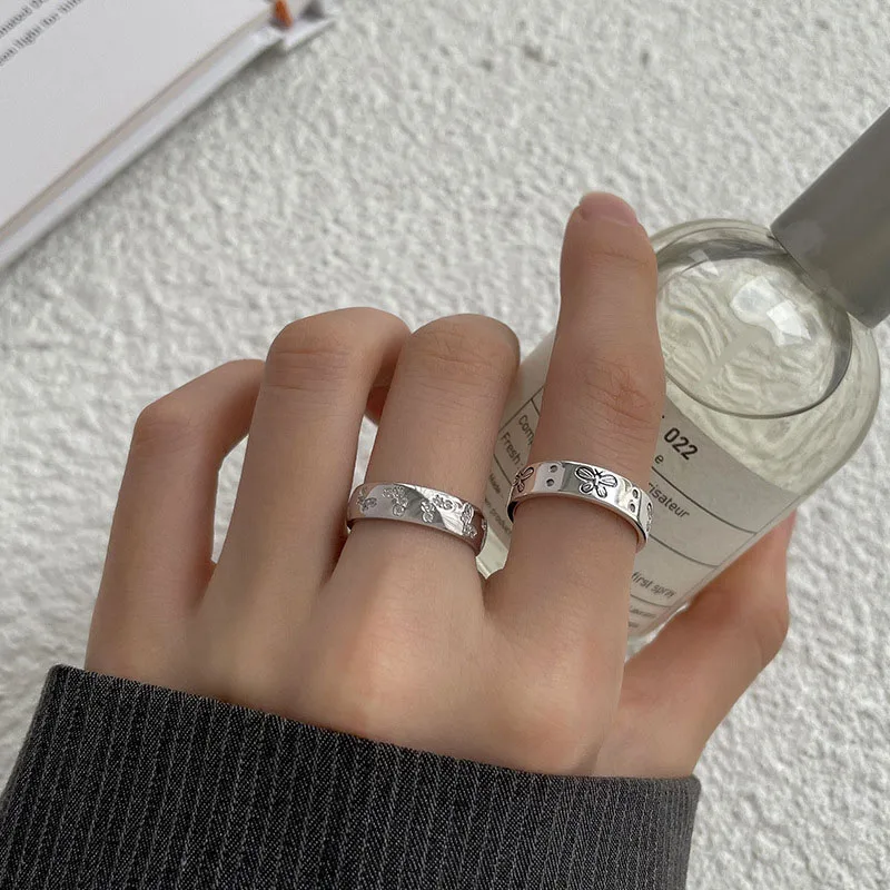 

Silvology 925 Sterling Silver Zircon Butterfly Rings for Women Vintage Creative Texture Korea Adjustable Rings Luxury Jewelry