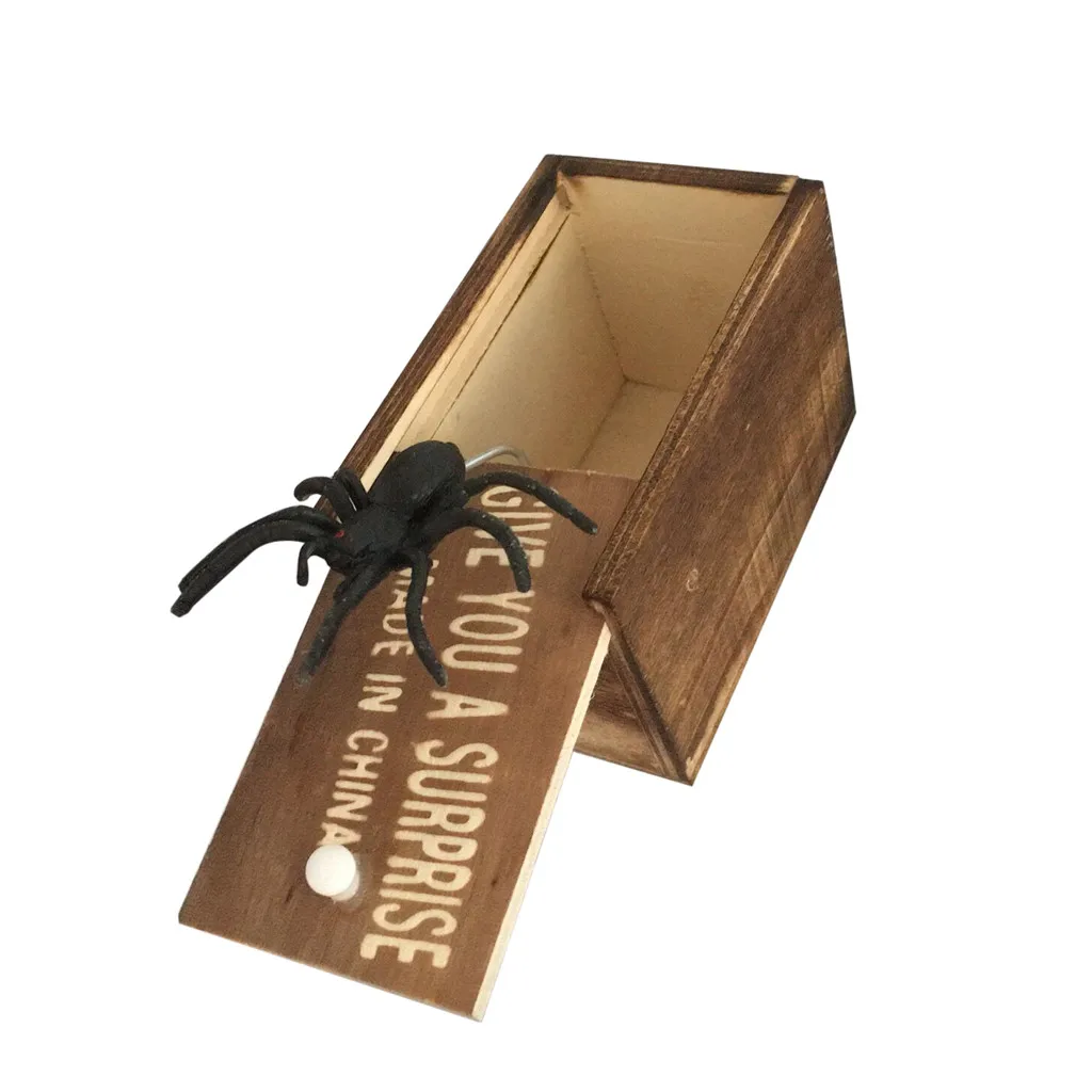 April Fool's Day Spoof Funny Scare Small Wooden Box Spider Scary Girls box with rubber spider Gift Toy Kids G924 | Игрушки и хобби