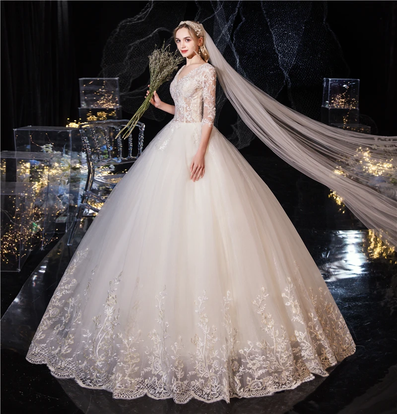 Женское кружевное свадебное платье элегантное винтажное с V-образным вырезом и