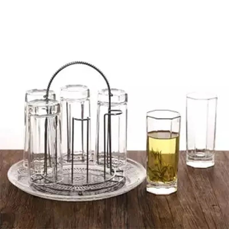 

Glass Cup Household Set 6 Pack with Tray Cup Holder Heat-resistant Water Cup Tea Cup Juice Cup Beer Glass White Wine Glass Wine