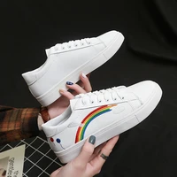 womens white ladies shoes fashion rainbow embroidered flat shoes casual vulcanized shoes sneakers women autumn 2020 trainers