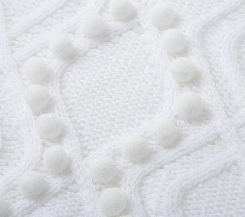 2019 шикарный вязаный свитер с помпонами вырезами Дамский джемпер Осень-зима