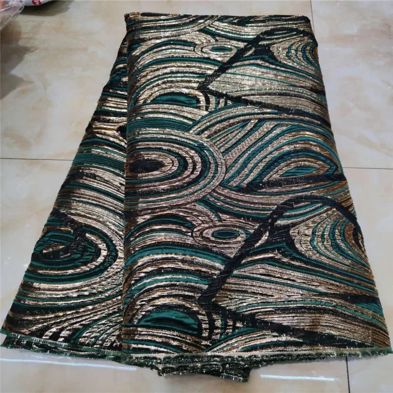 Зеленый/золотой новейший французский жаккардовый кружевной ткани высокого