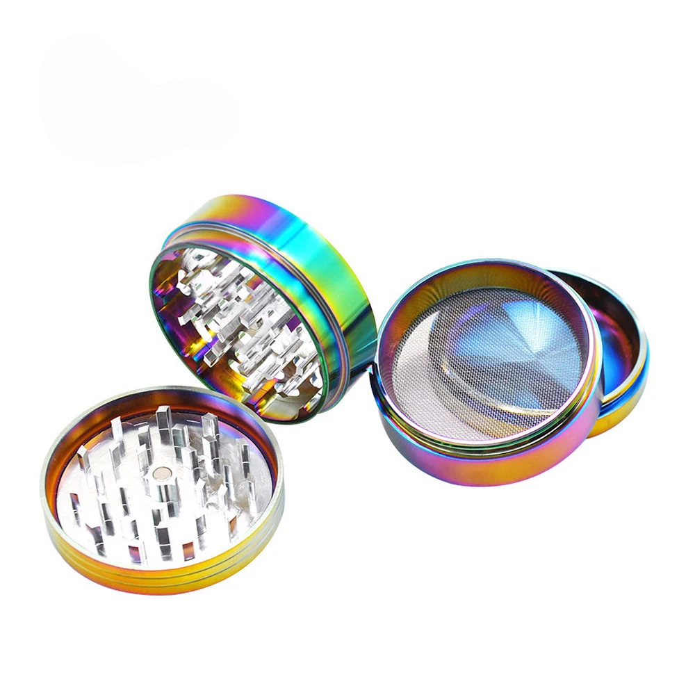 Радужная цветная алюминиевая дробилка для курительных трав 63 мм 4 слойная