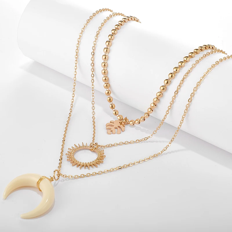 Tocona Bohemian Natural Moon Stone Pendant Necklace for Women Hollow Geometric Summer Leaf Chain Jewelry Drop Shipping 8879 | Украшения и