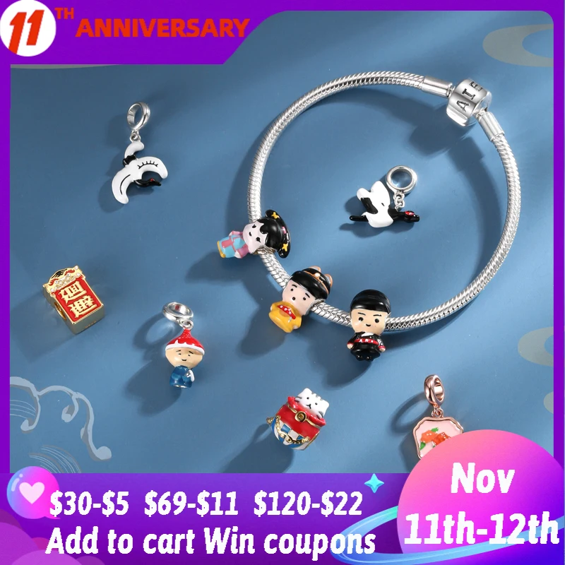 

Благородные серебряные бусины-Подвески 925 пробы в китайском Королевском Стиле Цин для изготовления ювелирных изделий, подходят для оригина...