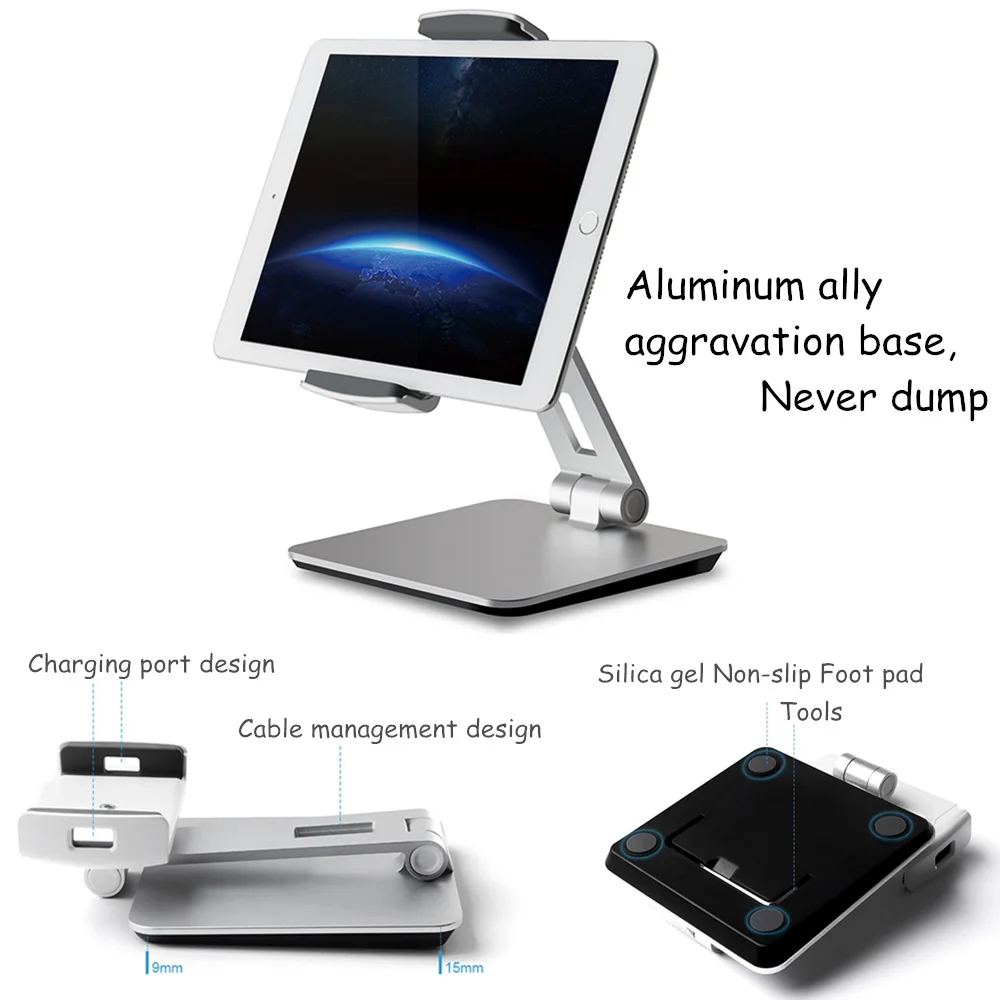 

ablet Stand, Aluminum Desk Mount Holder fits for 3.5-6.5 inch Smartphone 7-13 inch iPad Pro Air Mini