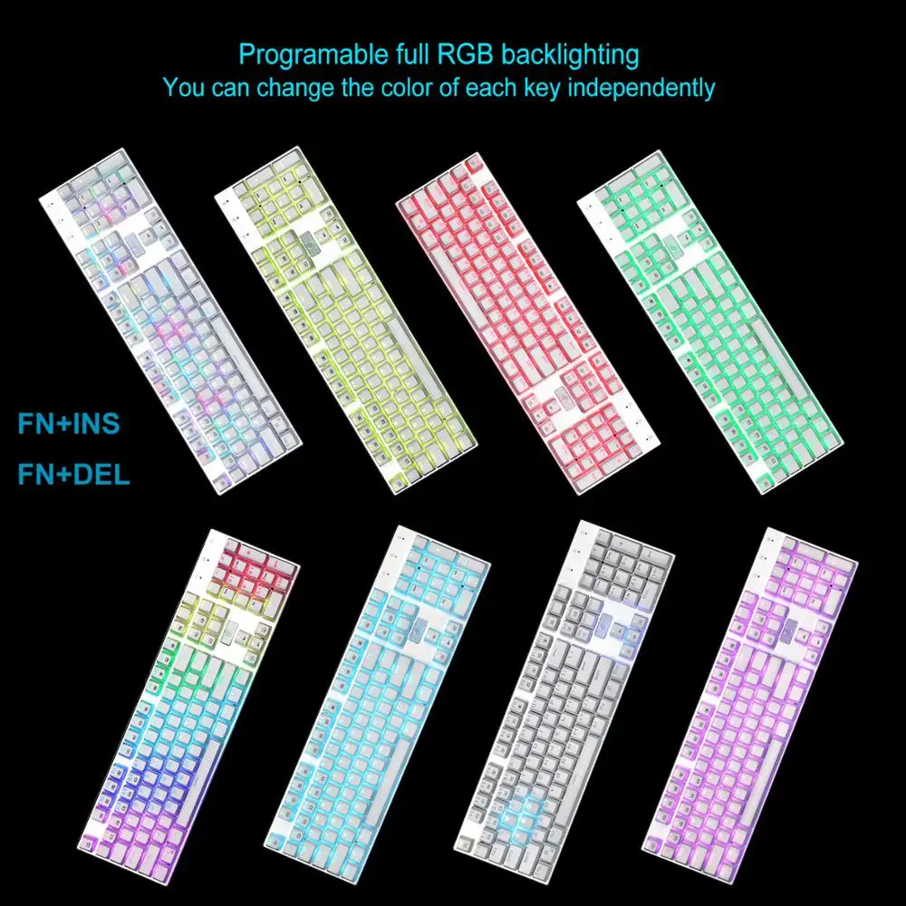 

Mechanical Gaming Keyboard Red Switch Linear Quiet RGB Backlit Water Resistant 104 Keys Anti Ghosting for Mac PC White