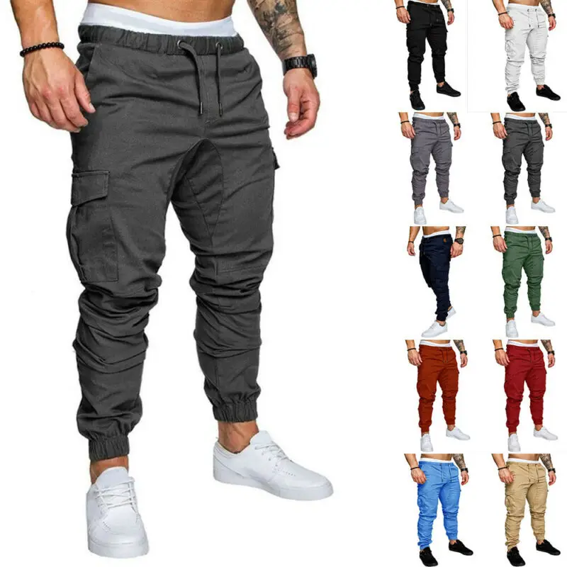 

Mens Pants Slim Fit Solid Drawstring Casaul Multi-Pocket Sports Trousers Fashion Men Clothing Streetwear Skinny Men Pants