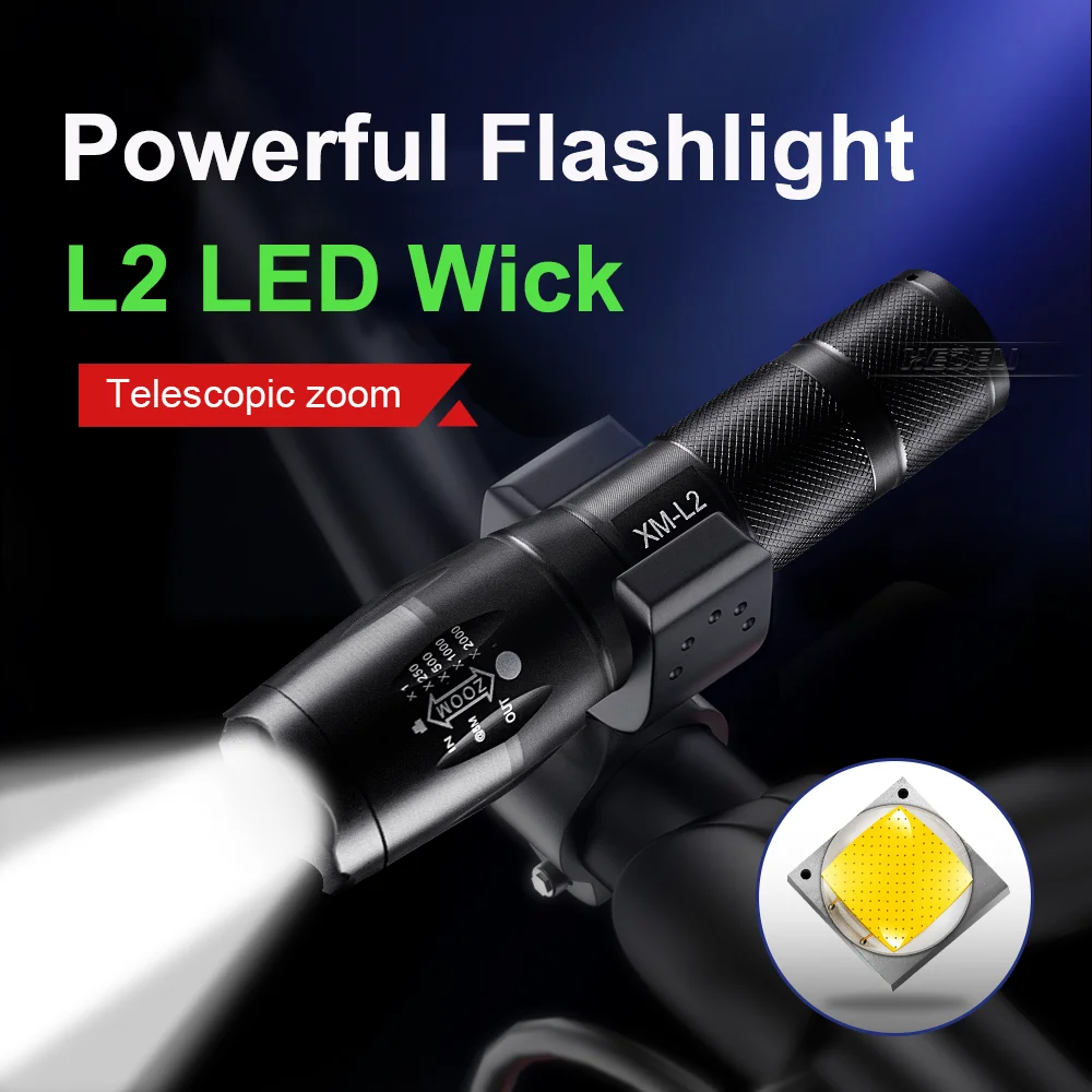 

Powerful CREE XM-L2 LED Flashlight 18650 Torch Light Rechargeable Tactical Flashlights Bicycle Camping Portable Work Flash light