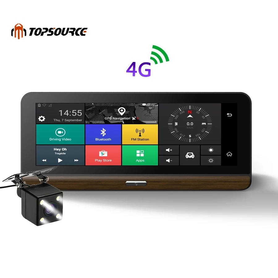 Автомобильный видеорегистратор TOPSOURCE с поддержкой 4G plus 7 8 дюйма Android 5 1 GPS BT двумя