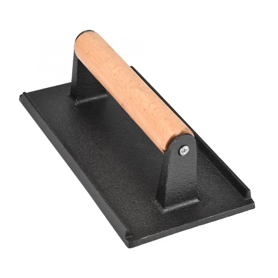 Коммерческий чугунный стейк с деревянной ручкой гриль для бекона пресс