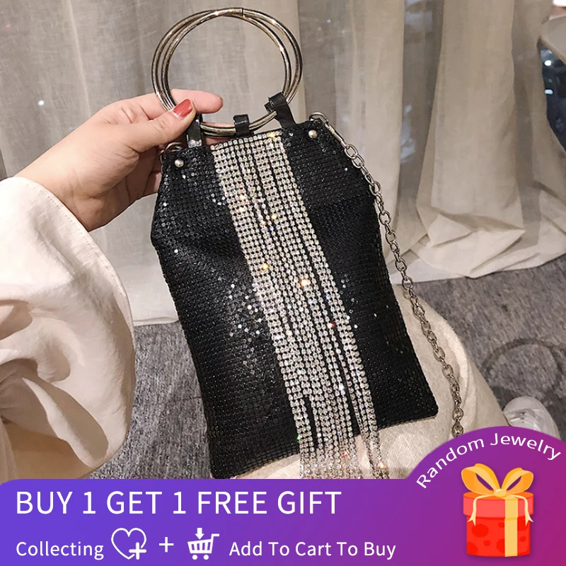 Роскошные женские сумки дизайнерские Стразы бахрома из цепочек Дамская