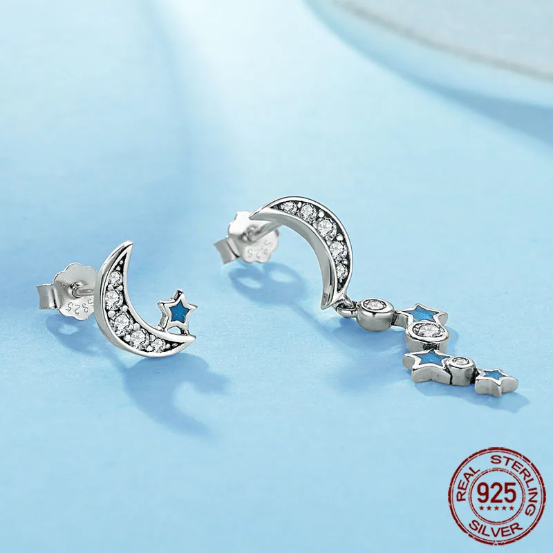 Серьги TONGZHE из чистого серебра 100% пробы с подвесками в виде полумесяца и