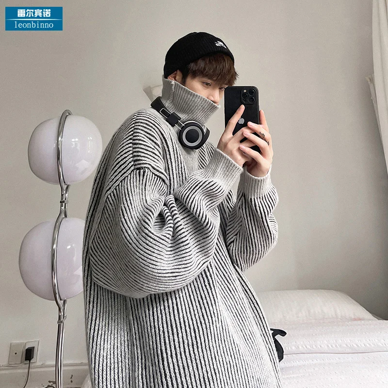 Свитер с высоким воротником мужской осенне-зимний свободный свитер для пар в