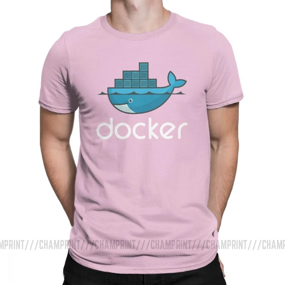 Мужская футболка с логотипом Docker, Linux, Javascript, компьютерная хлопковая одежда, Забавные футболки с коротким рукавом и круглым вырезом, графические футболки - Цвет: Розовый