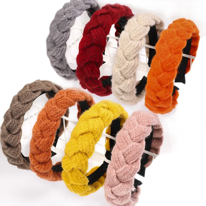 

Autumn Winter Knitted Headband Women New Manual Hair Hoop Solid Color Head Hoop Girl Makeup Braided Hairband Hair Accessories