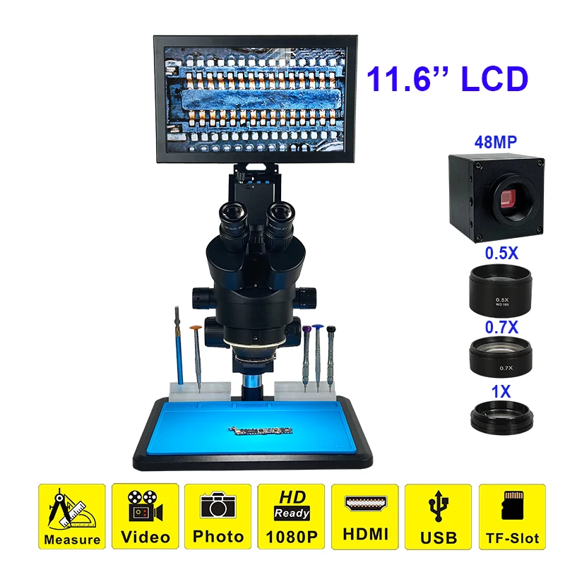 48MP 3 5 45X 11 6 &quotЖК дисплей тринокуляр стерео HDMI USB ремонт микроскоп HD TF цифровой