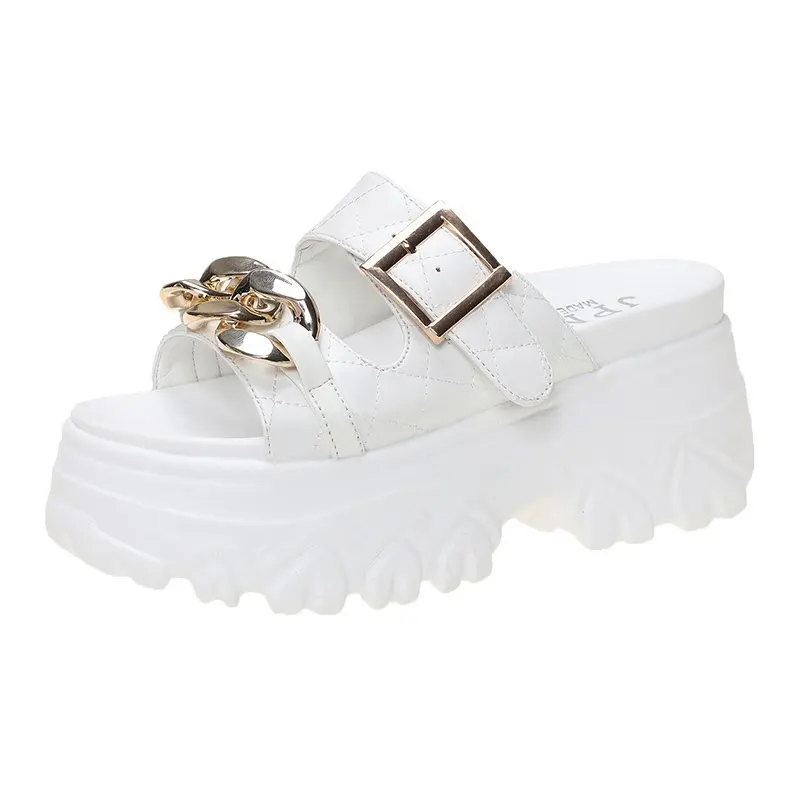 

Summer newnet celebrity ins tide slippers female high-heeled thick-soled outer wear fashion trifle bottom chain casual flip-flop