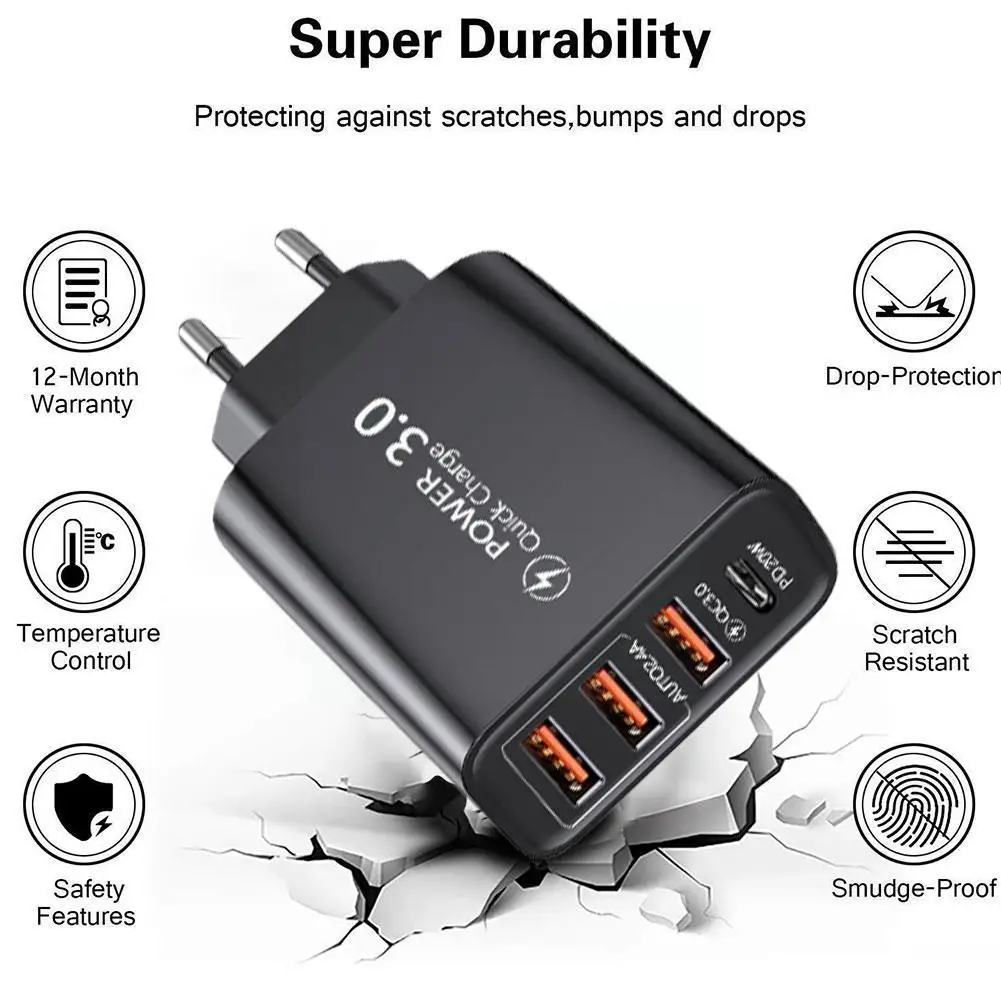 Быстрое зарядное устройство для телефона Тип C PD QC3.0 стандартное Android iPhone и Type-C 3U +