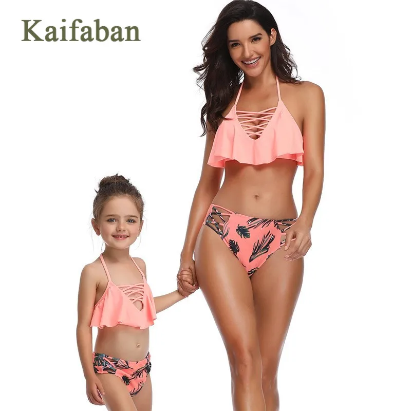 Женский комплект бикини с оборками пуш-ап воланы купальник для девочек мам и