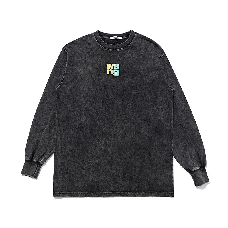 

Alphabetic gradient foamed round neck and long sleeves for men and women graphic t shirts harajuku kawaii clothing