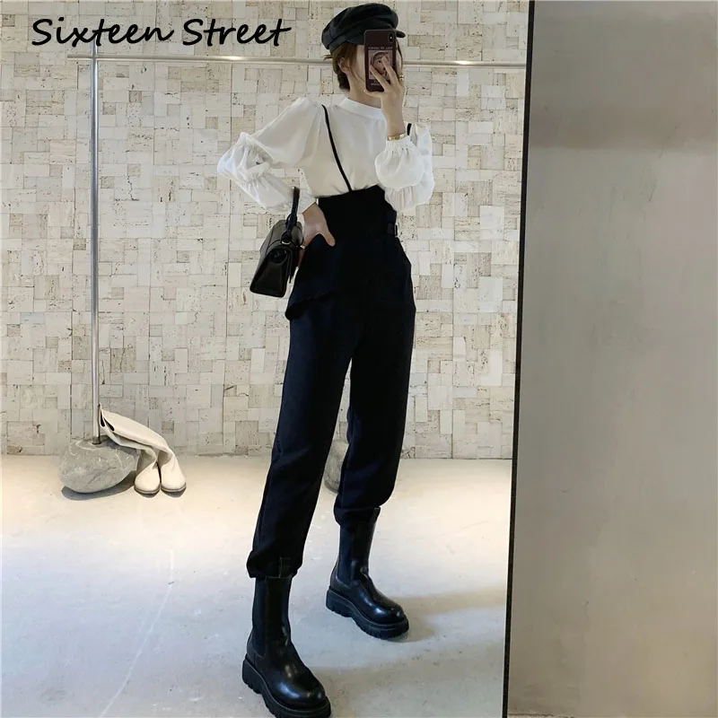 Комбинезон женский однотонный прямой с высокой талией Y2k осень 2020 |