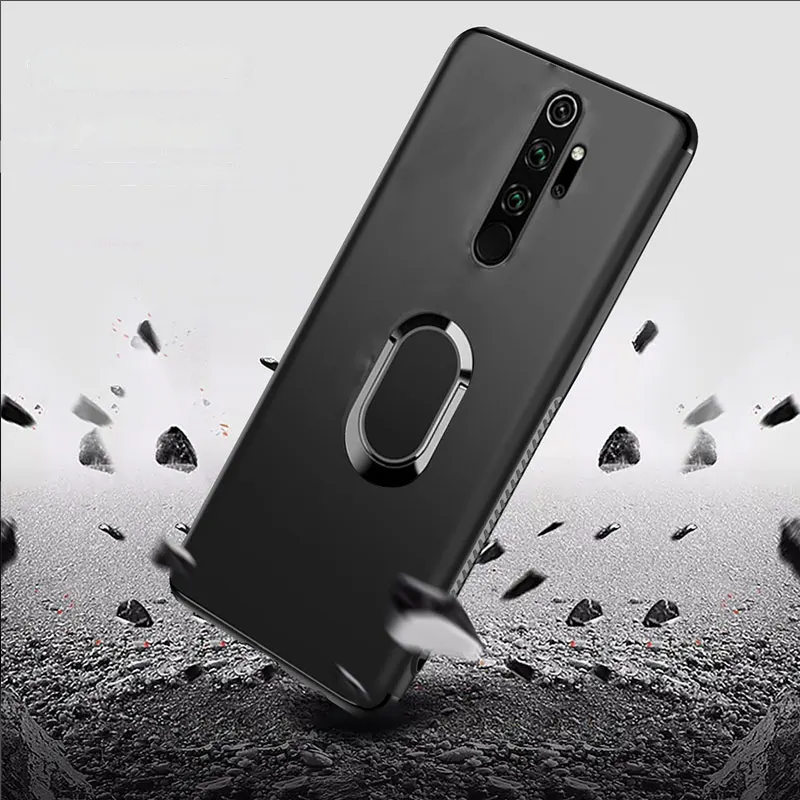 Чехол для Xiaomi Redmi note 8 pro матовый Силиконовый мягкий чехол с магнитным кольцом