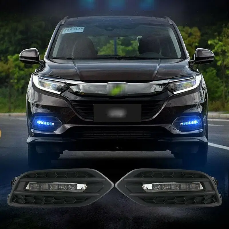 

Three Functions Car LED Daytime Running Lights fog lamp 2pcs For Honda Vezel 17-2019 Waterproof Daylight New High Quality