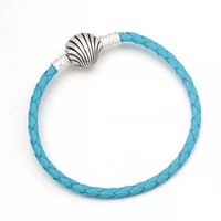 authentic 925 sterling silver new ocean series shell chain buckle turquoise braided leather bracelet european jewelry