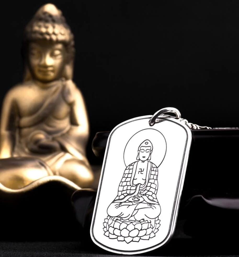 

Pure Silver Sterling 999 Solid Silver Religious Buddhist Idol Soul Mantra Tag Plate Pendant Antique Heart Sutra Jewelry