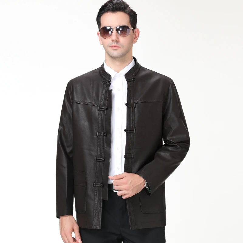 Chinese Style Men PU Bomber Jackets Coats Motorcycle Biker Faux Leather Jacket Autumn Winter Clothes Male Classic Thick Coat | Мужская