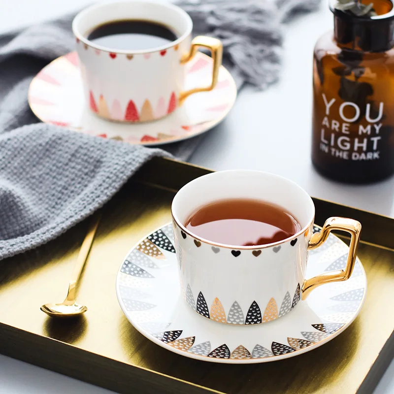 

Simple couple coffee cup and dish set Creative Cup Golden border ceramic tea home Afternoon Tea